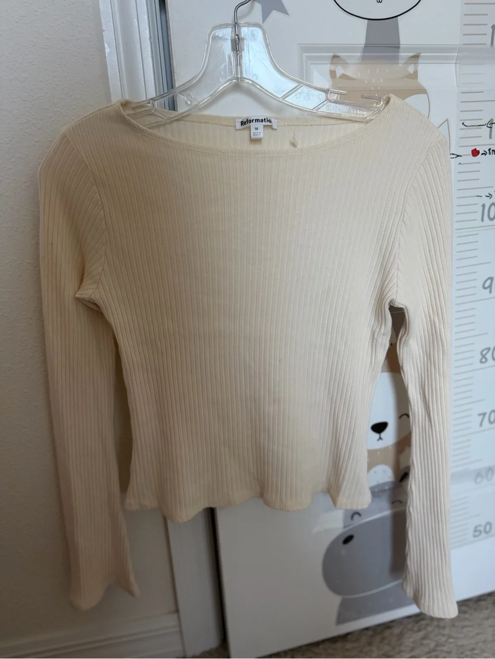 Reformation Miller KnitLong Sleeve Top | Cream | Size Medium | Sustainable Basic